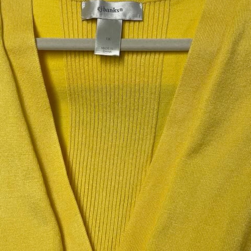 CJ Banks Women's 1X long-sleeved lightweight yellow cardigan sweater. Like new!